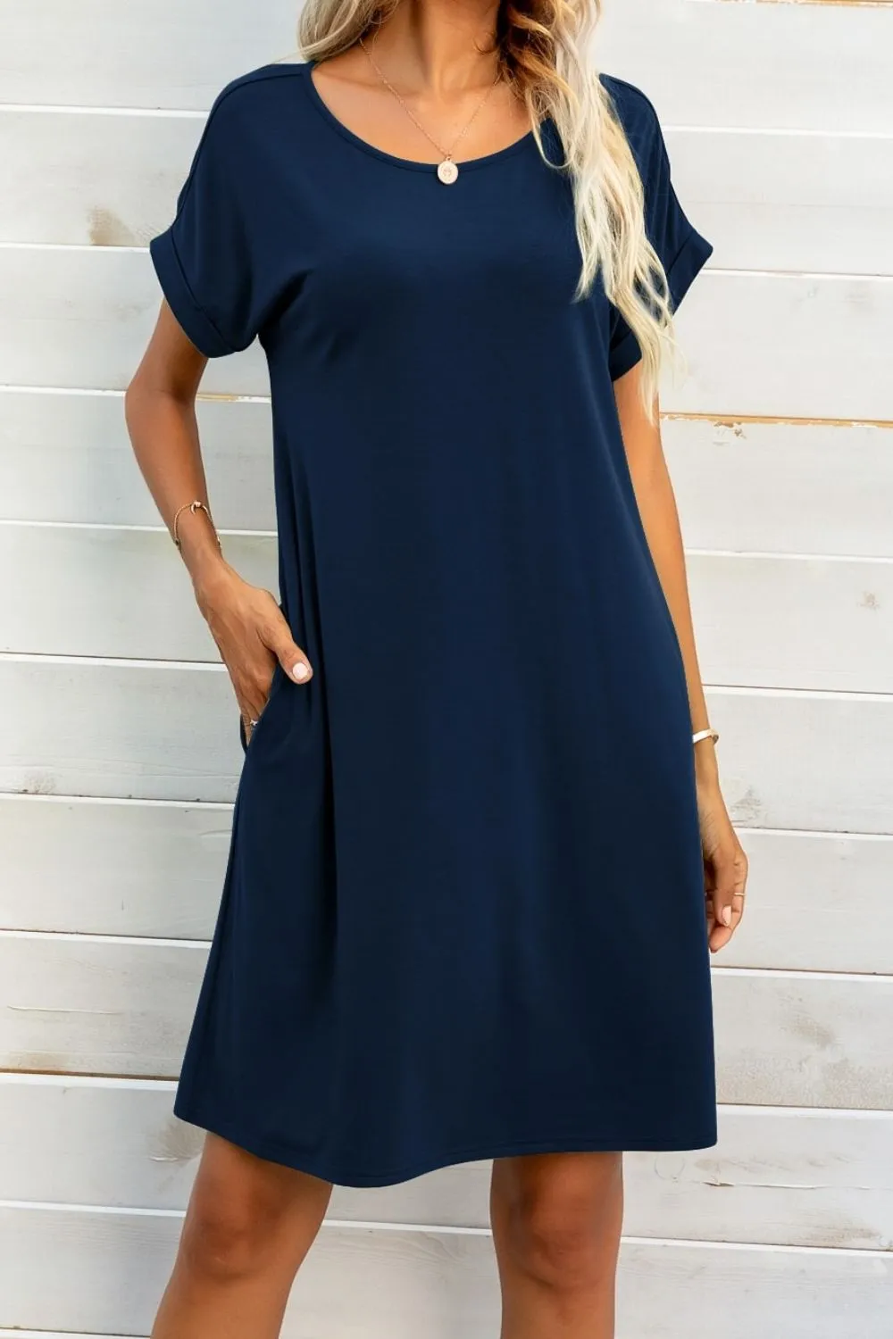 Scoop Neck Short Sleeve Pocket Dress, image 16