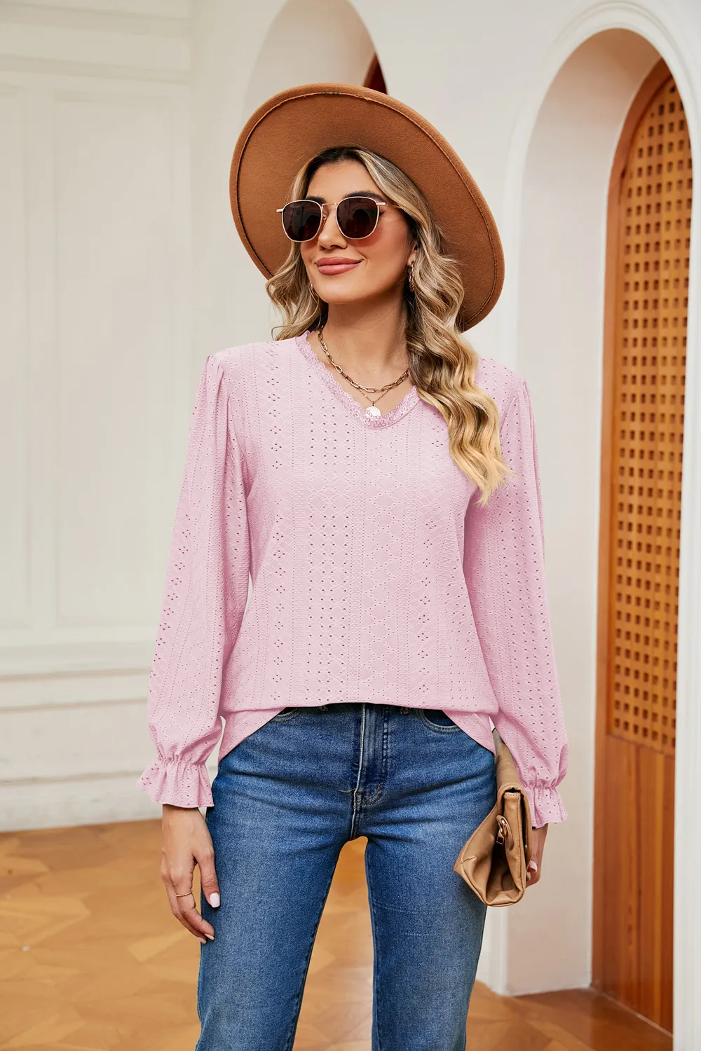 V-Neck Flounce Sleeve Blouse, image 9