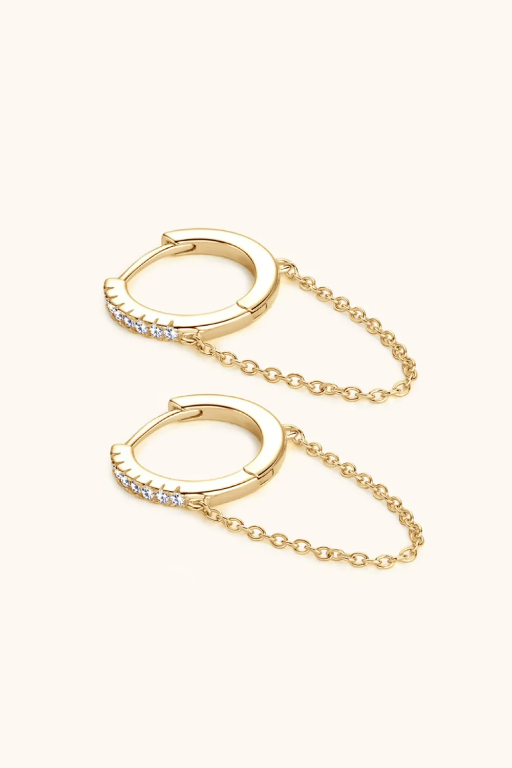 Moissanite 925 Sterling Silver Huggie Earrings with Chain, image 2