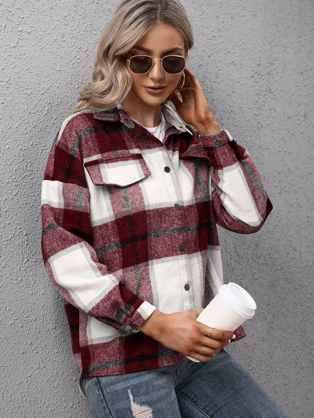 Plaid Long Sleeve Shirt Jacket, image 9