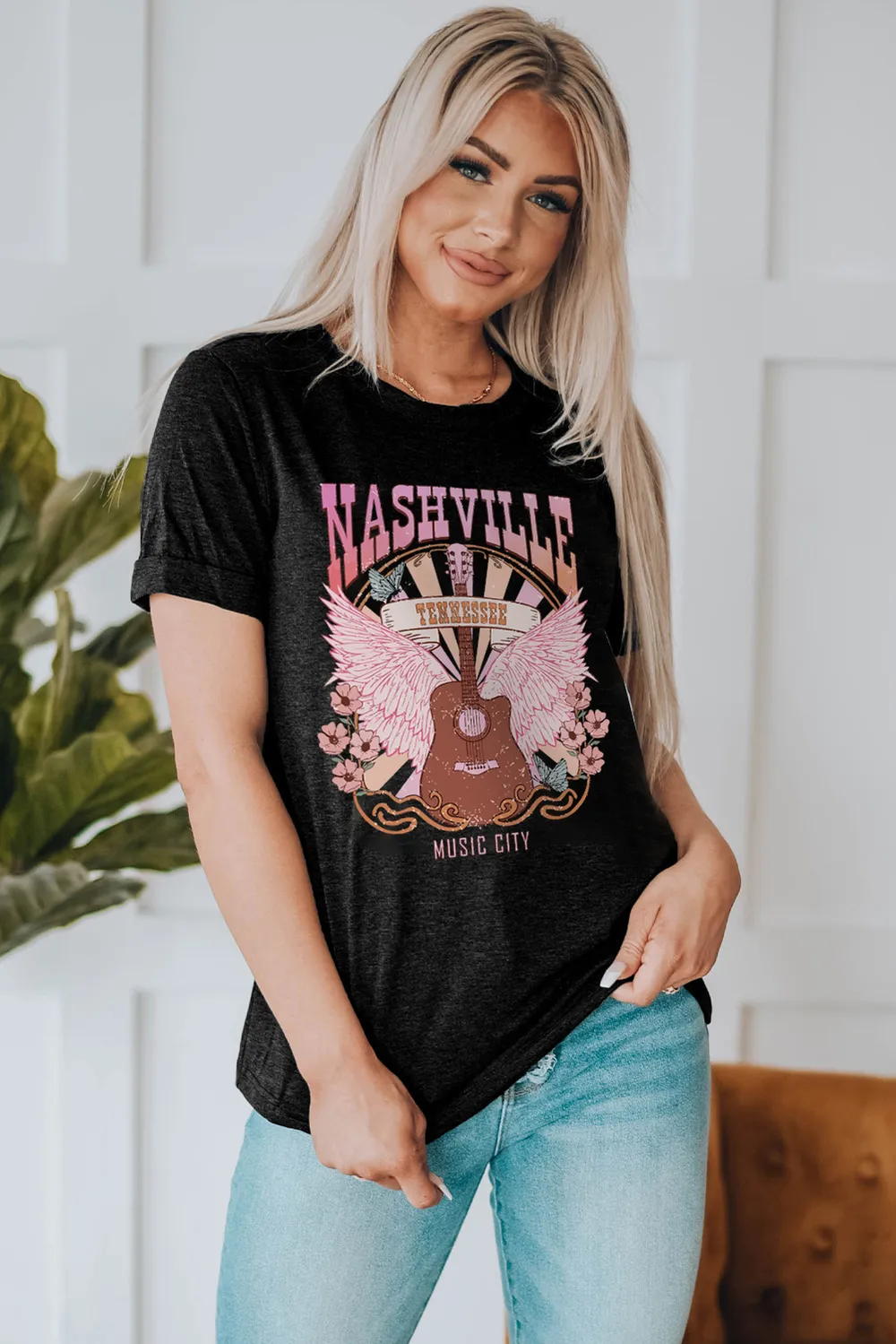 NASHVILLE TENNESSEE MUSIC CITY Graphic Round Neck Tee, image 4