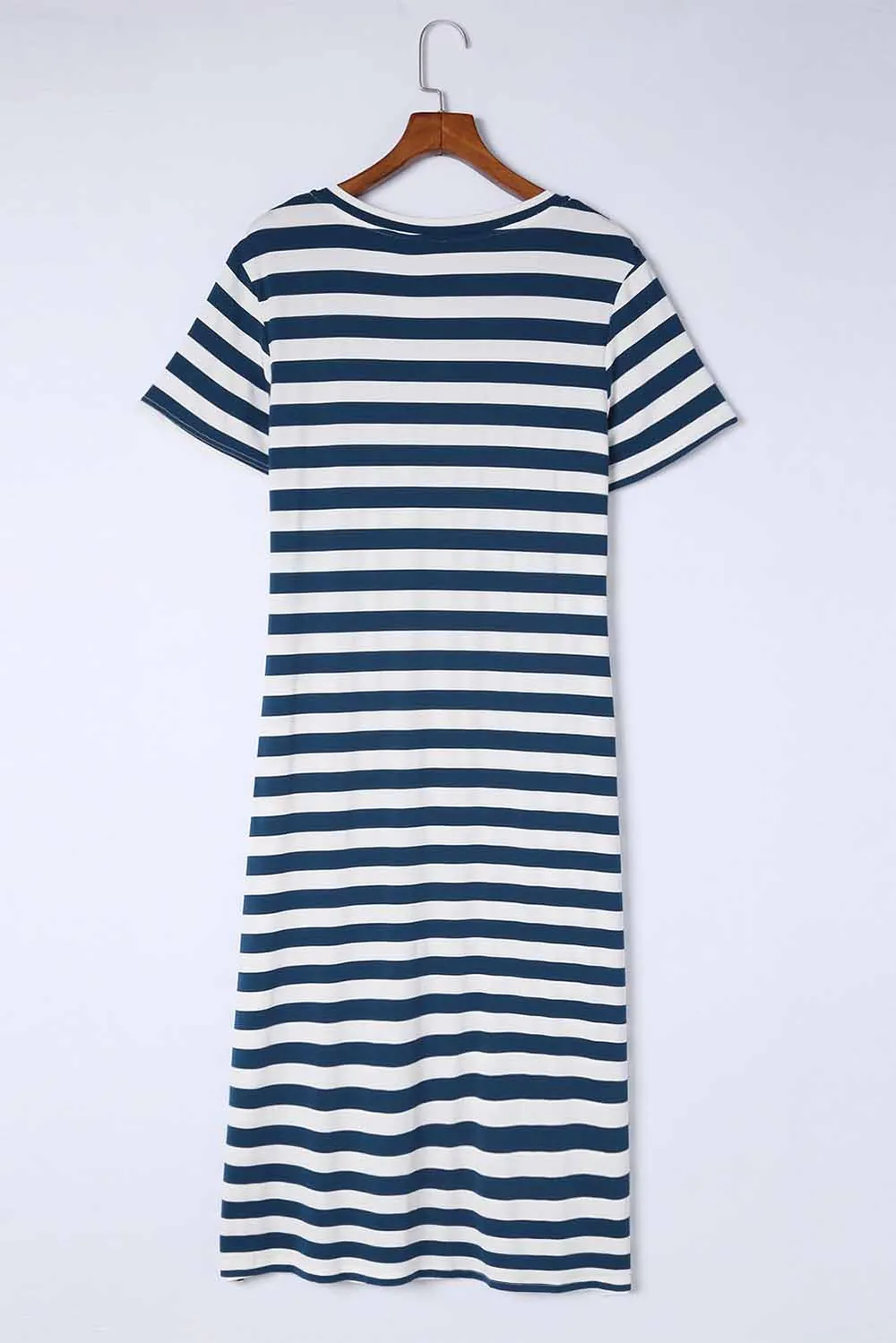 Striped V-Neck Short Sleeve Side Slit Dress, image 13