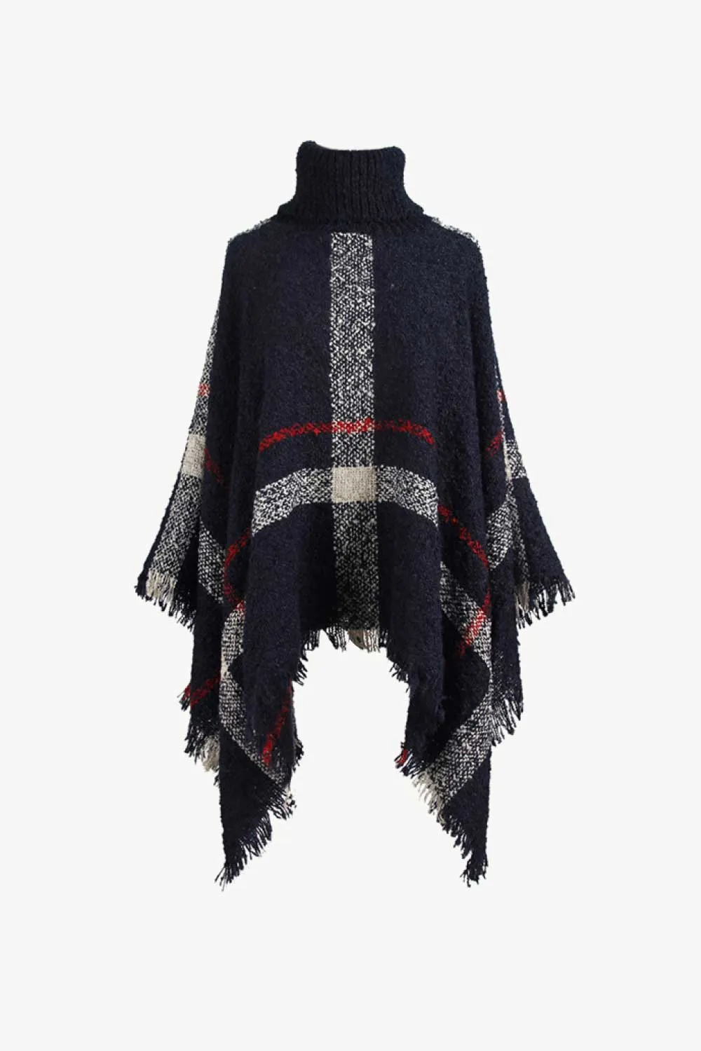 Plaid Turtleneck Raw Hem Poncho, image 12