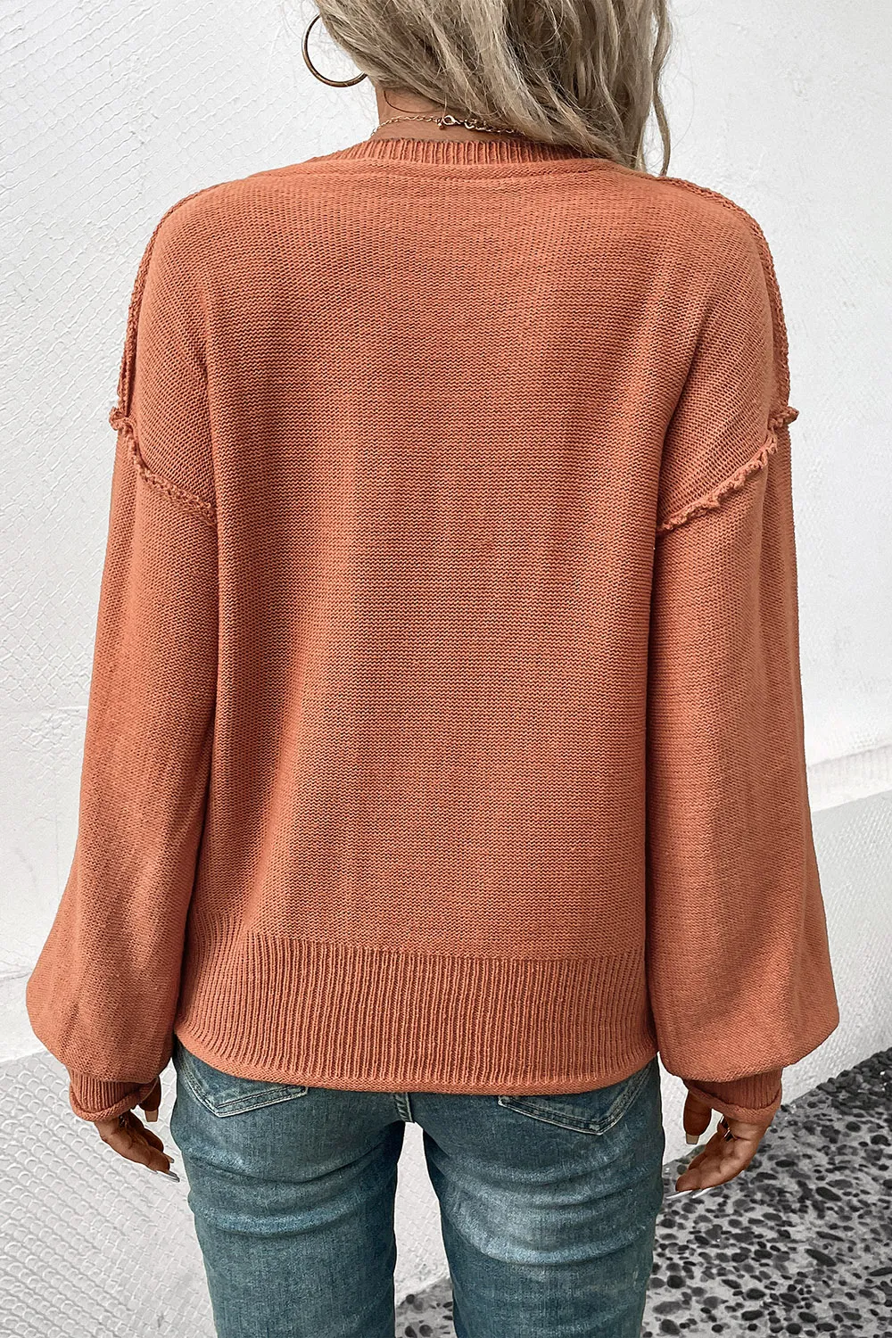 V-Neck Exposed Seam Sweater, image 4