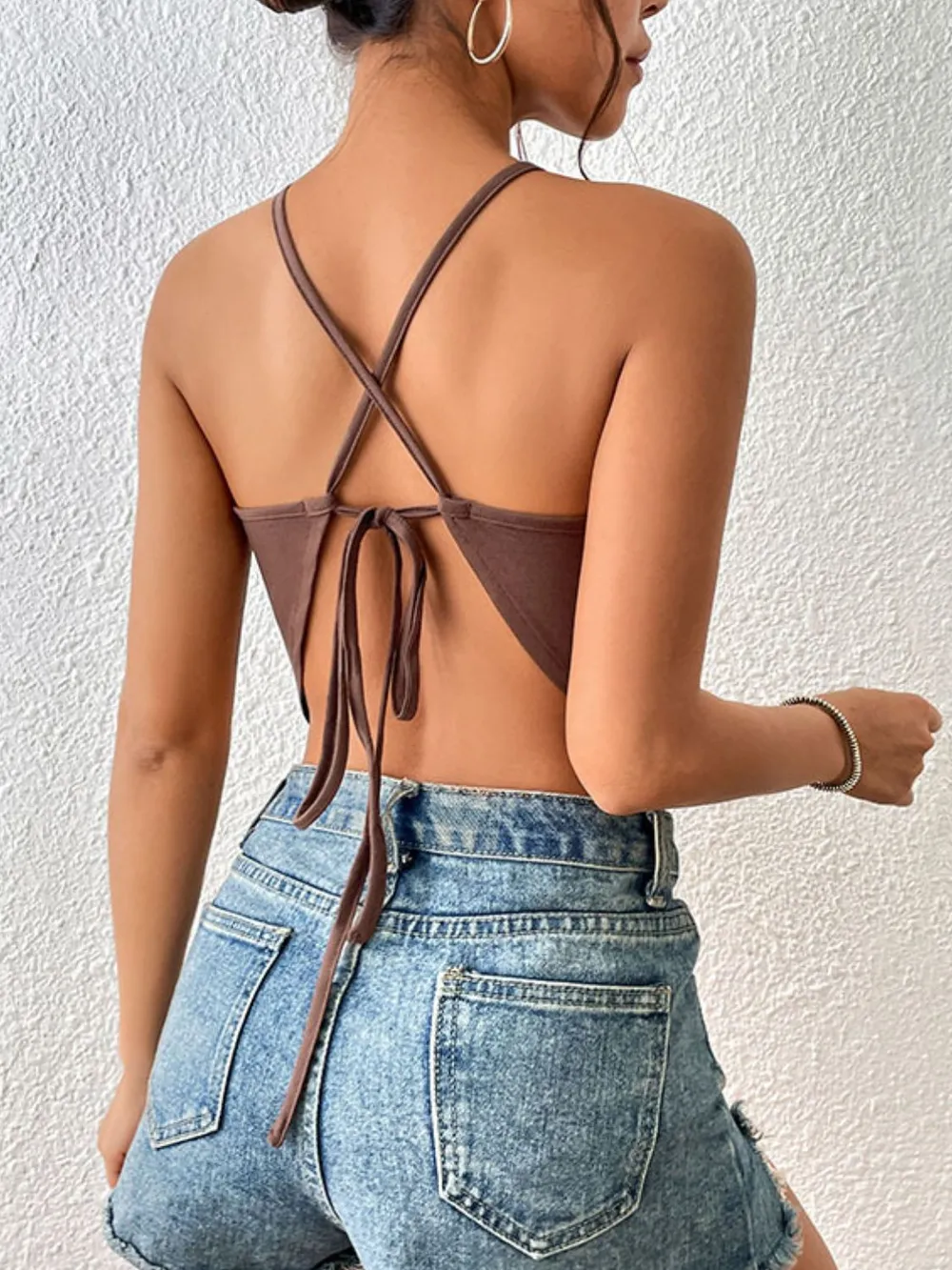Crisscross Tie Back Slit Sleeveless Top, image 5