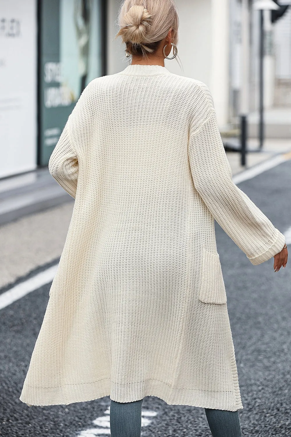 Dropped Shoulder Long Sleeve Cardigan with Pocket, image 3