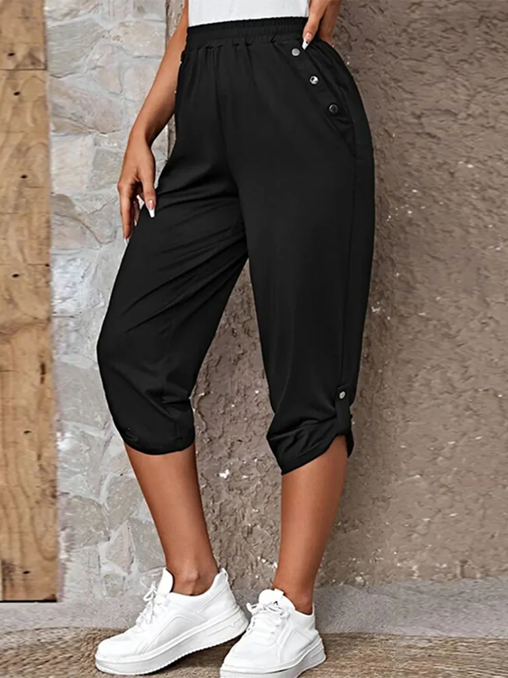 Full Size Roll-Tab Capris Pants, image 12