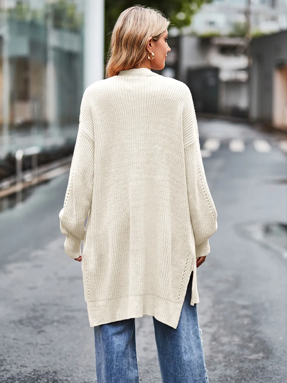 Long Sleeve Waffle-Knit Cardigan, image 3