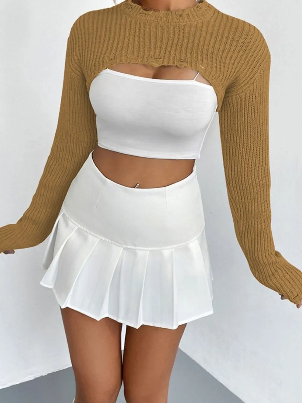 Distressed Long Sleeve Cropped Sweater, image 9
