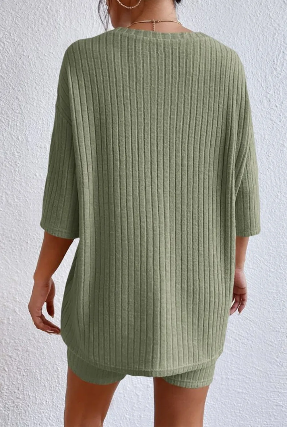 Round Neck Ribbed Top and Shorts Lounge Set, image 10
