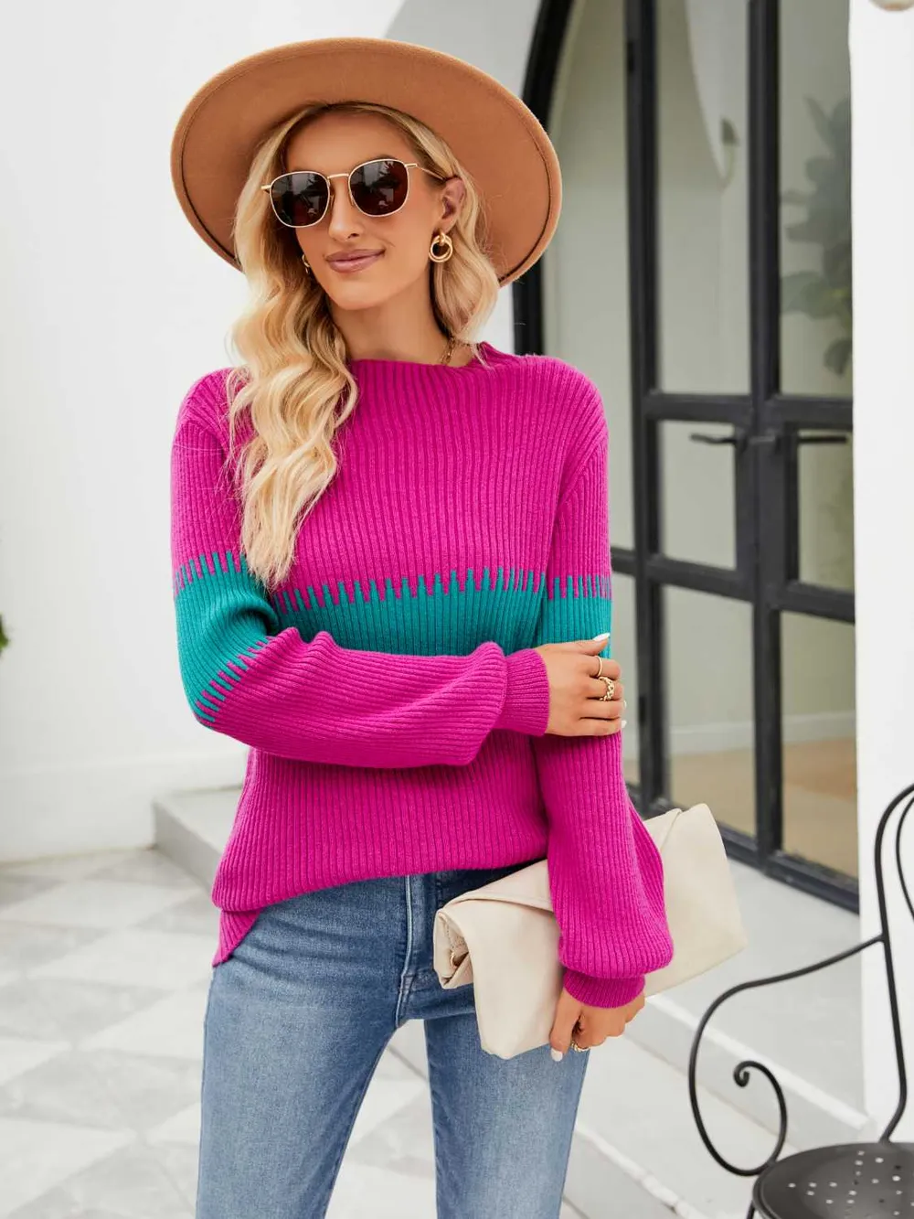Contrast Round Neck Sweater, image 2