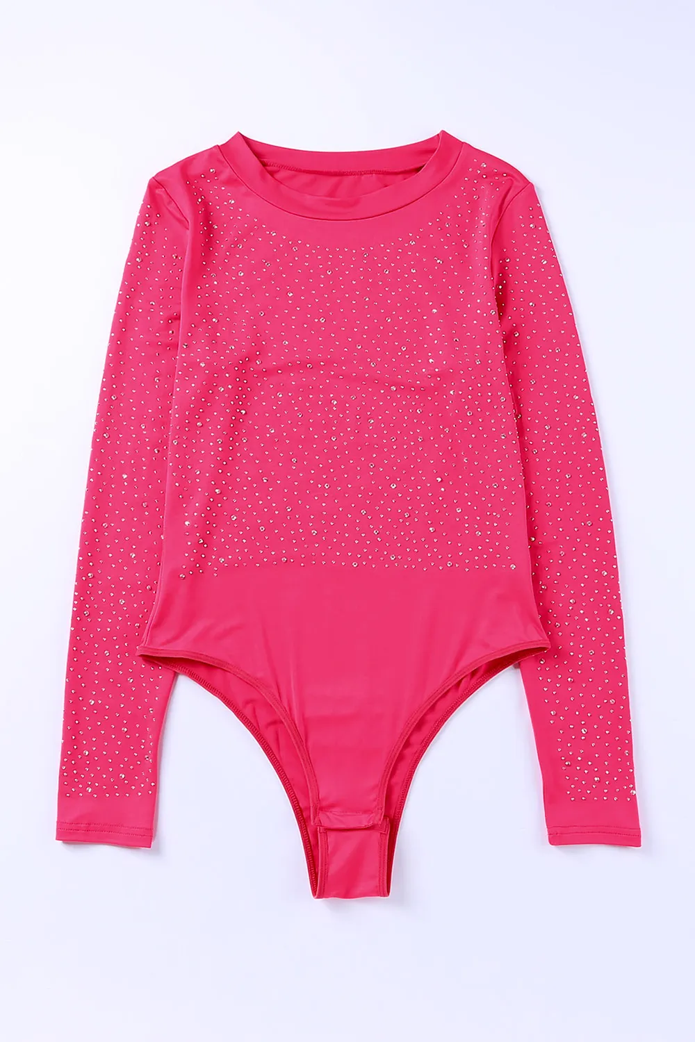 Rhinestone Round Neck Long Sleeve Bodysuit, image 8