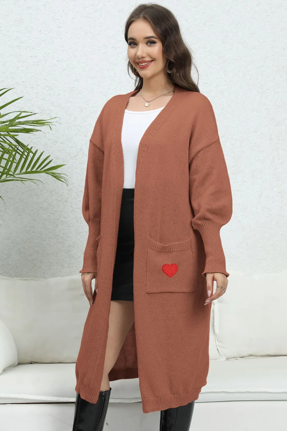 Lantern Sleeve Open Front Pocketed Cardigan, image 17