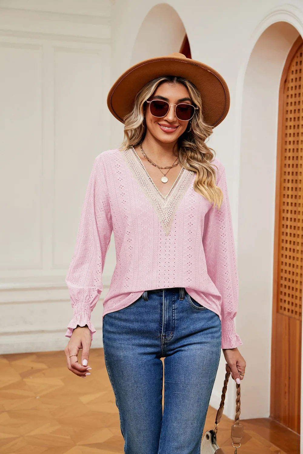 Contrast Flounce Sleeve Blouse, image 4