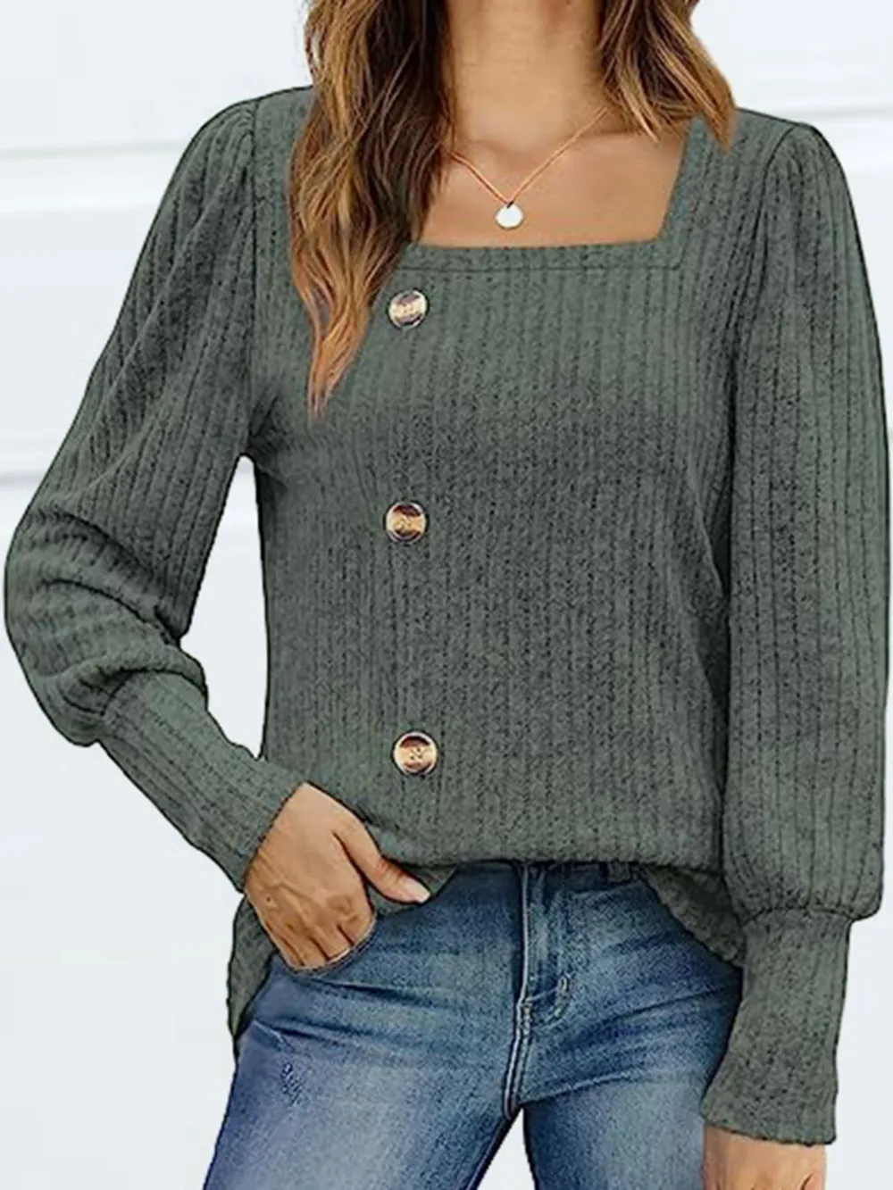Decorative Button Square Neck Top, image 8