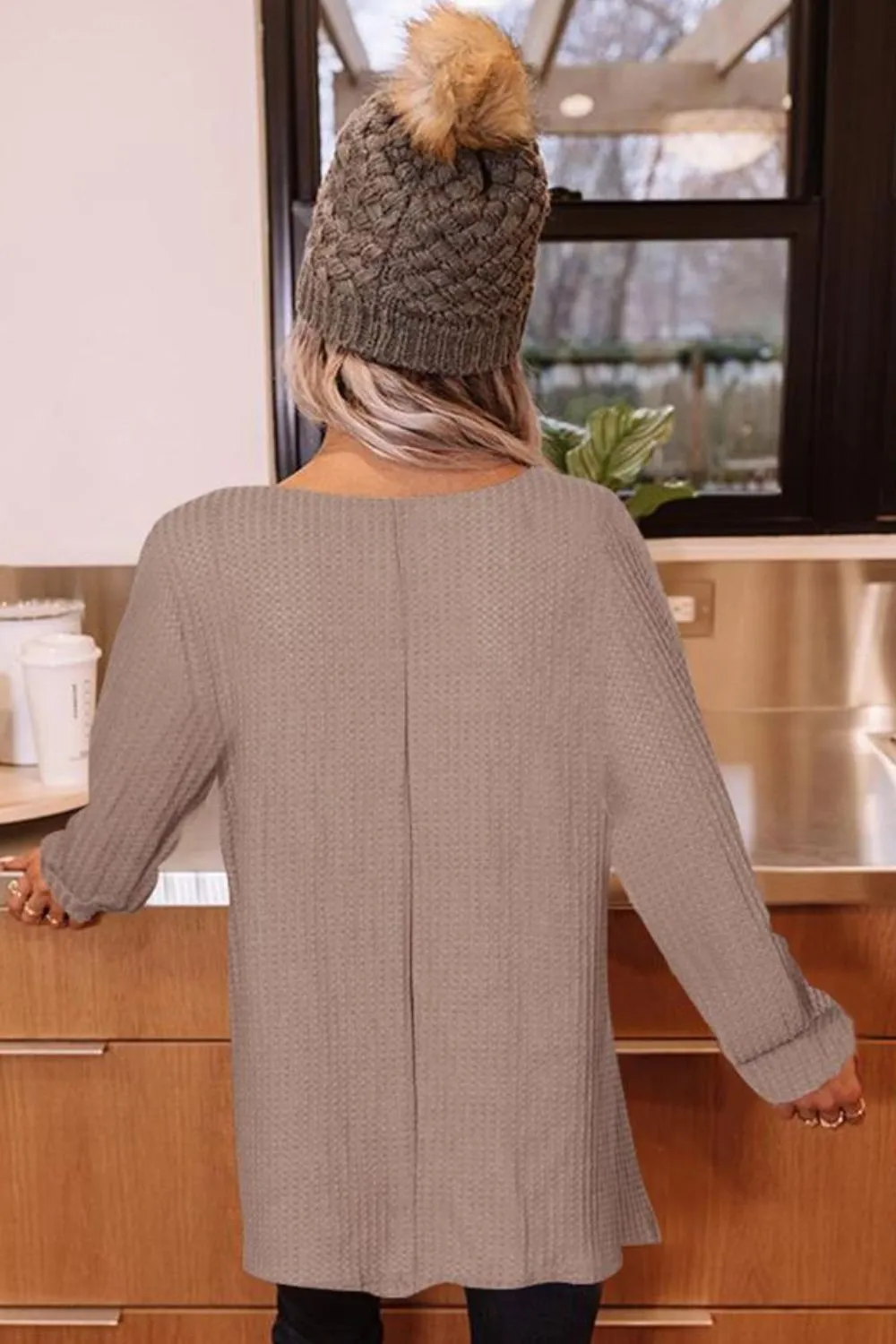 Buttoned Boat Neck Long Sleeve Blouse, image 6