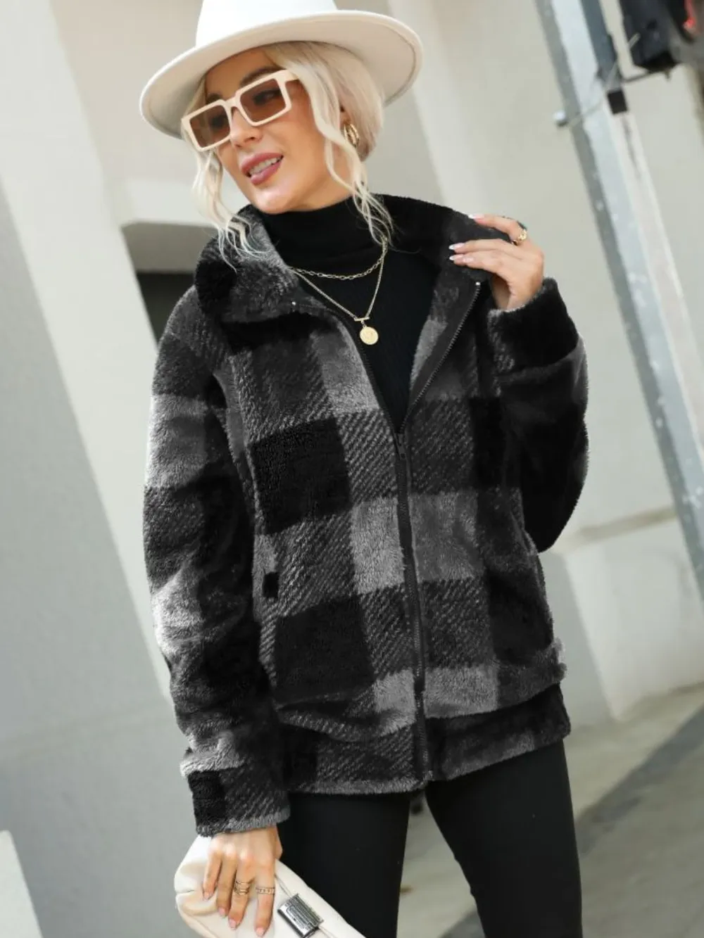 Plaid Zip-Up Collared Jacket, image 8