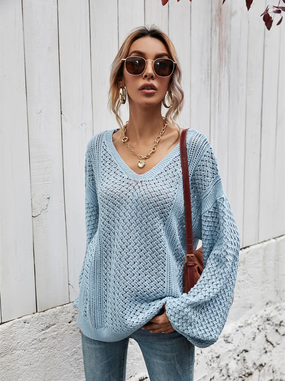 V-Neck Dropped Shoulder Sweater, image 13