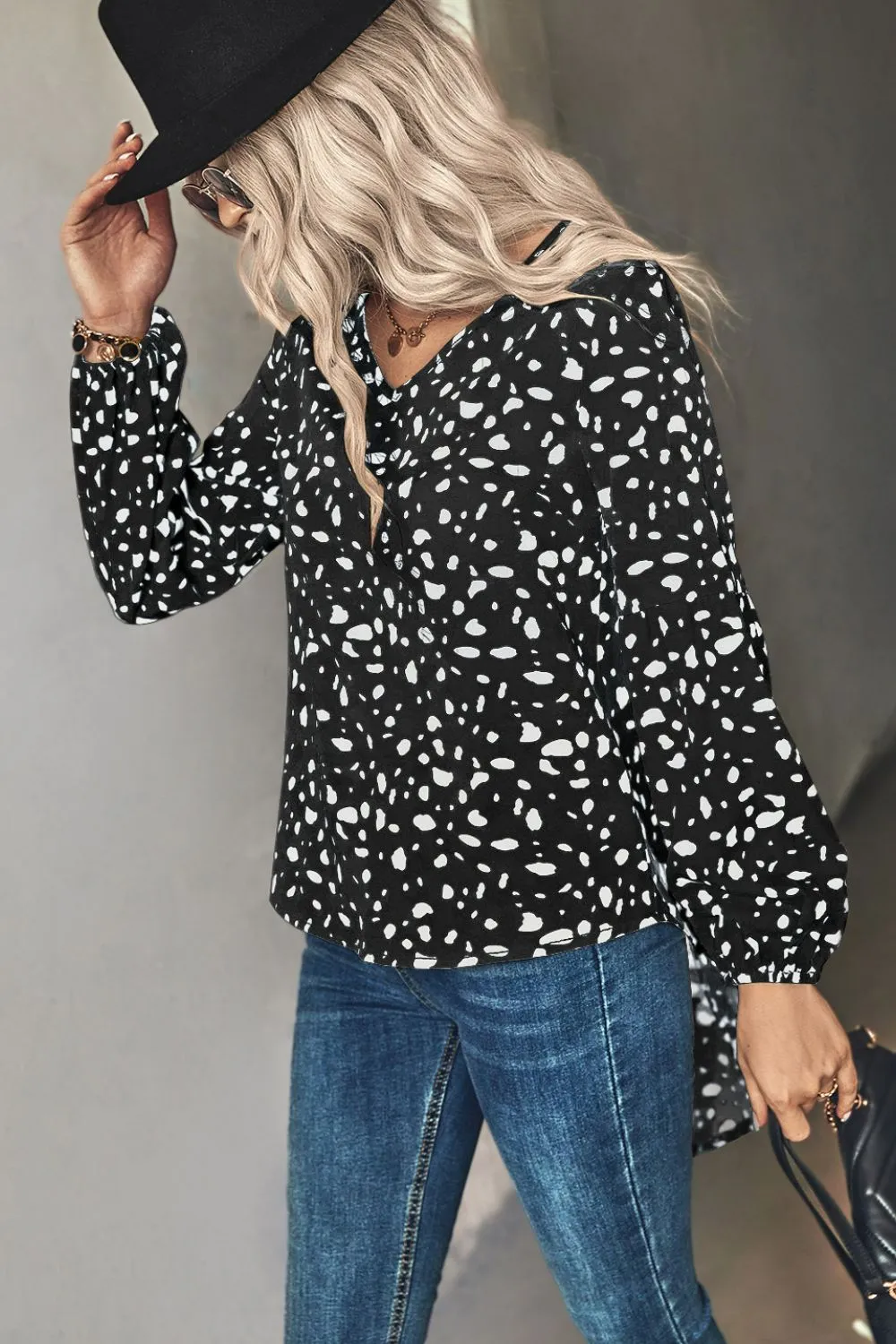Animal Print V-Neck High-Low Blouse, image 8