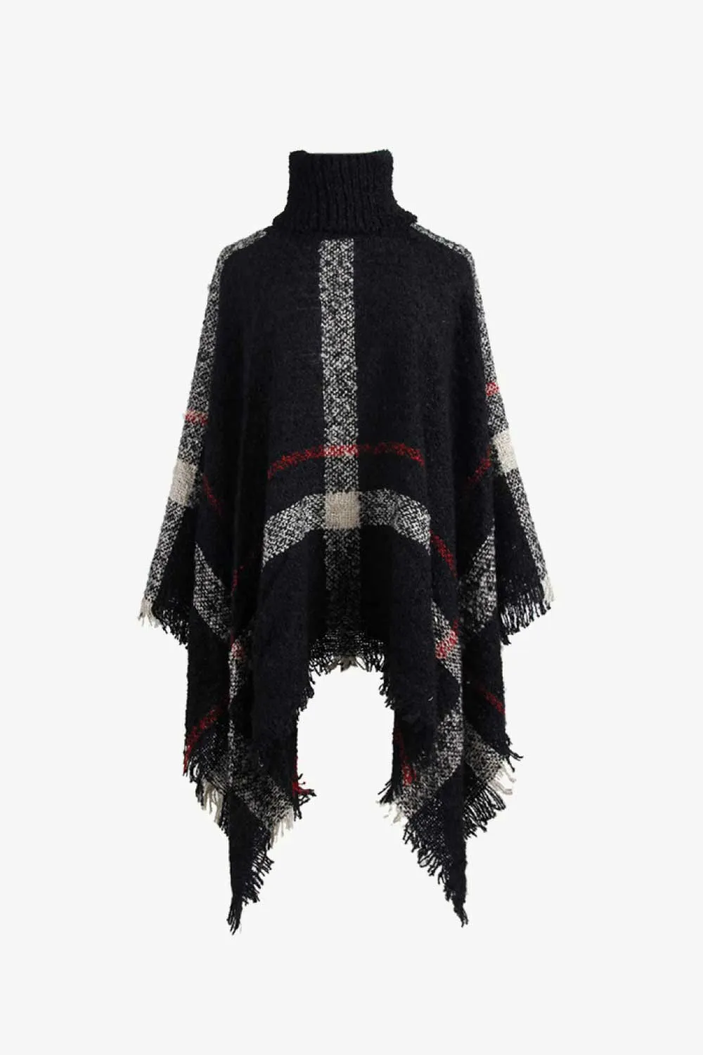 Plaid Turtleneck Raw Hem Poncho, image 18