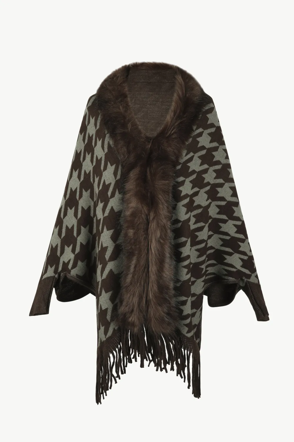 Houndstooth Fringe Hem Poncho, image 21