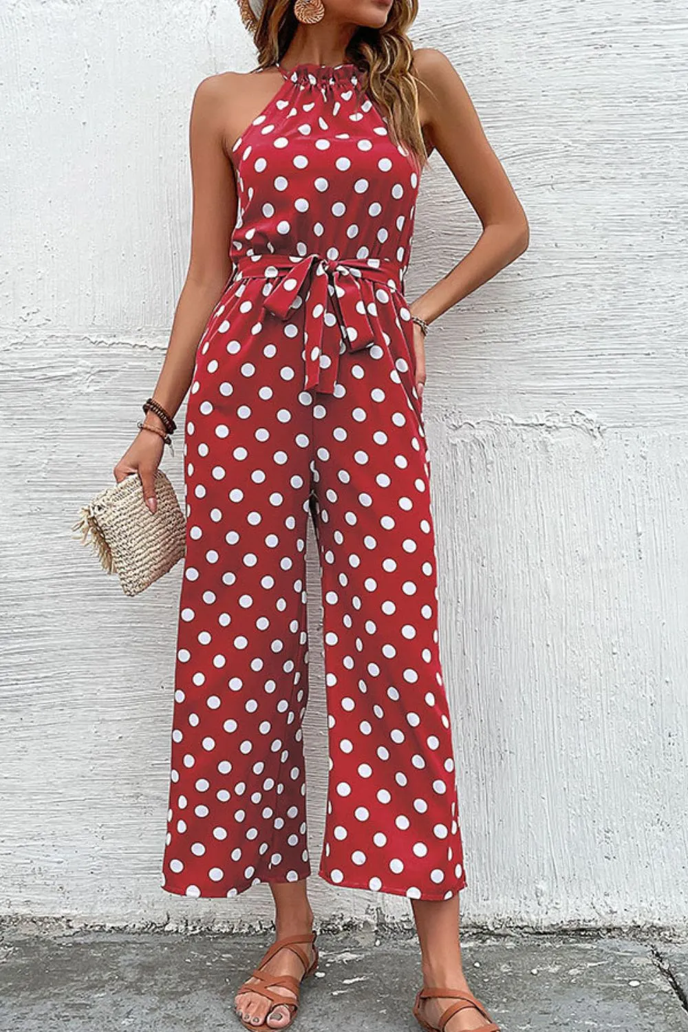 Polka Dot Grecian Wide Leg Jumpsuit, image 13