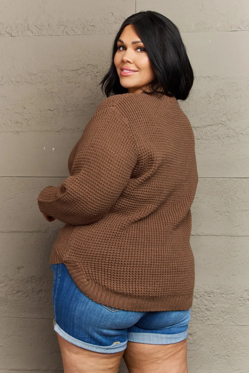 Breezy Days Plus Size High Low Waffle Knit Sweater, image 2