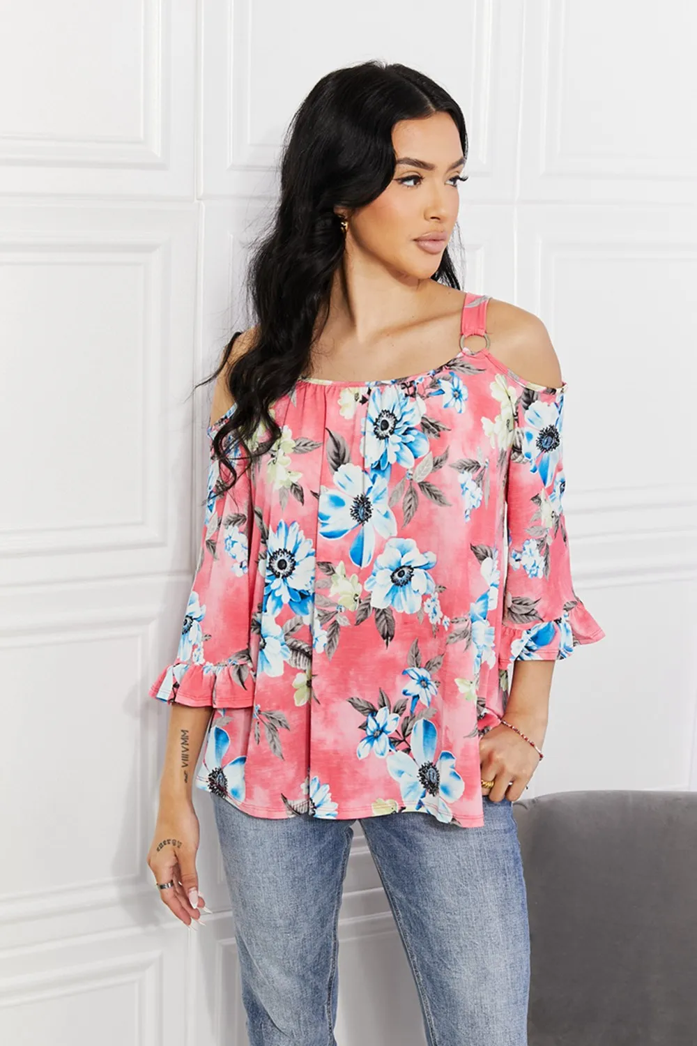 Full Size Fresh Take Floral Cold-Shoulder Top, image 10