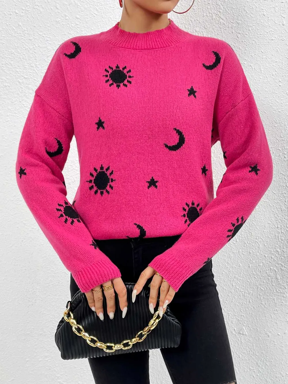 Patterned Drop Shoulder Sweater, image 4