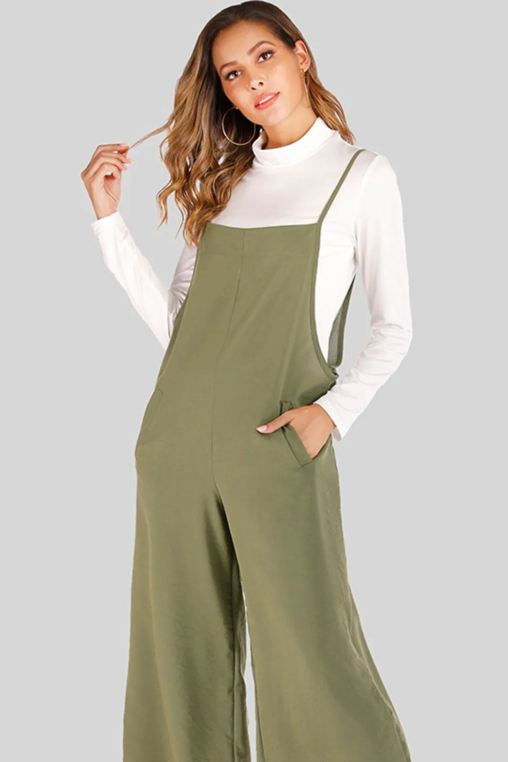 Full Size Cropped Wide Leg Overalls with Pockets, image 12