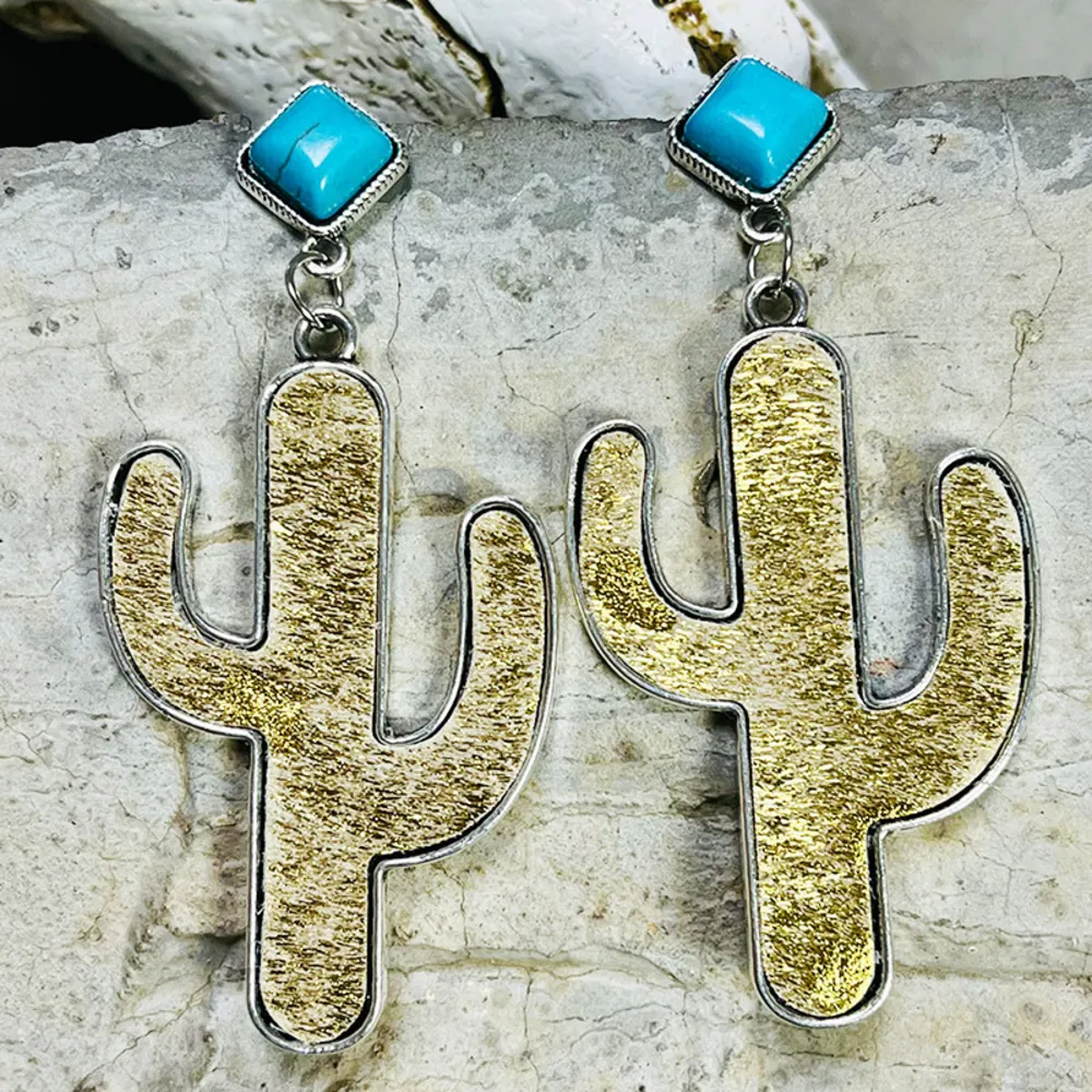 Turquoise Cactus Earrings, image 3