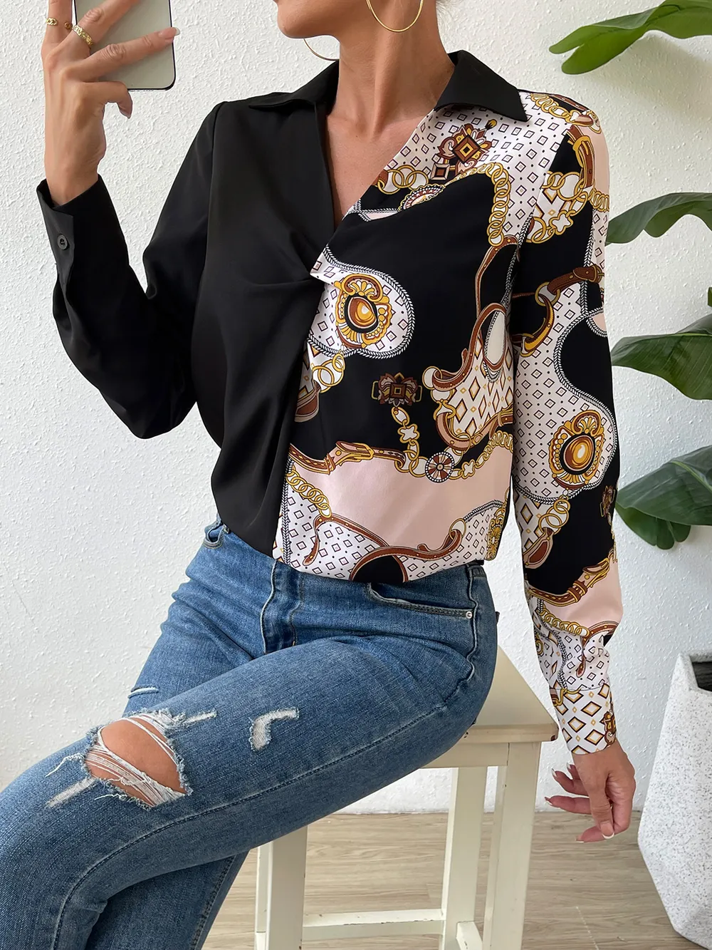 Twist Front Collared Blouse, image 6