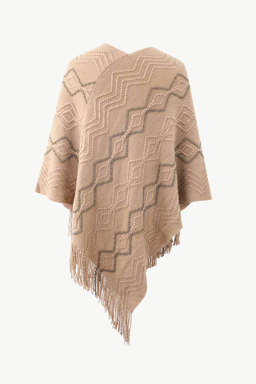 Pearl Trim V-Neck Fringe Hem Poncho, image 14