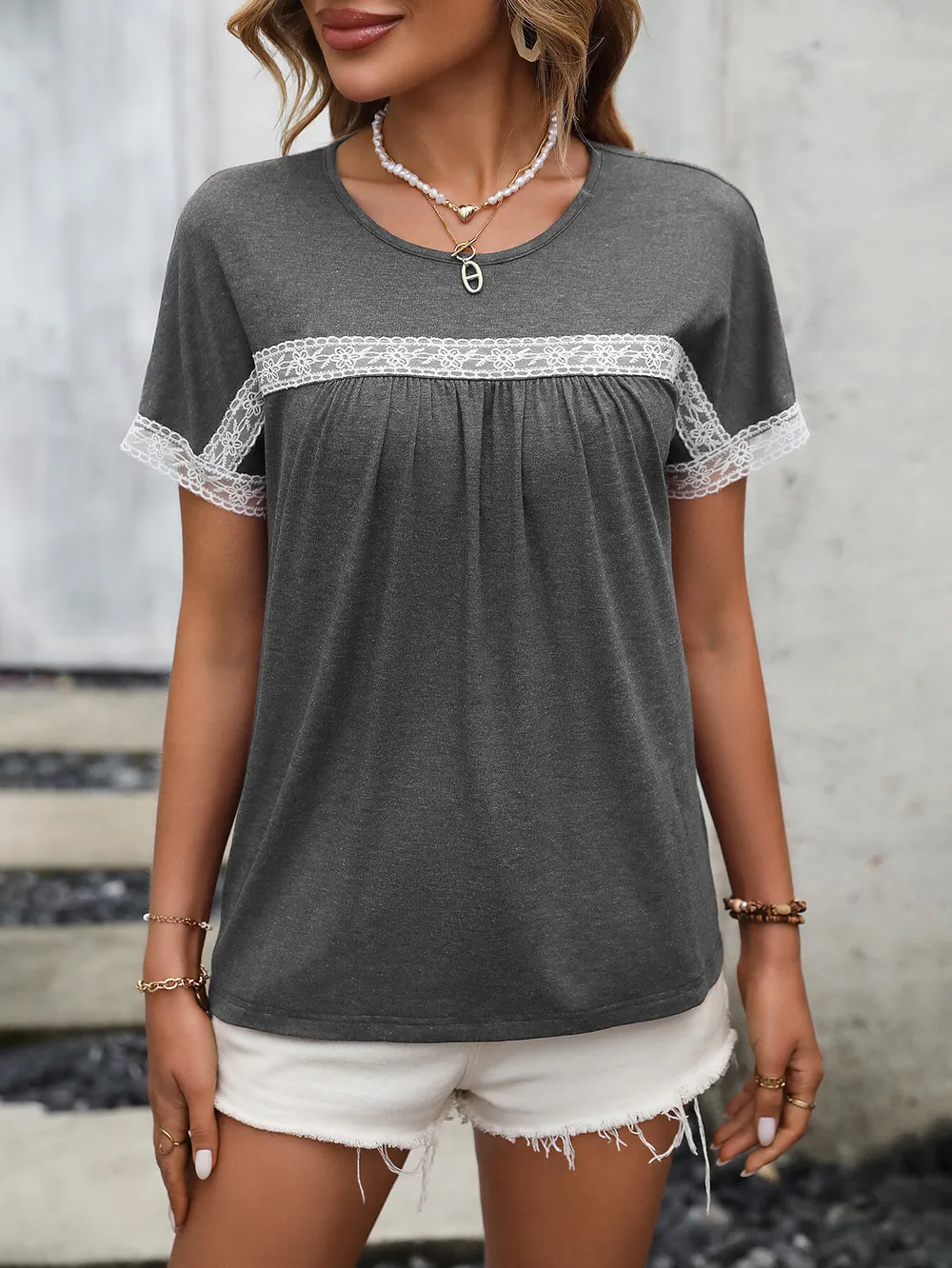 Contrast Round Neck Short Sleeve Tee, image 5