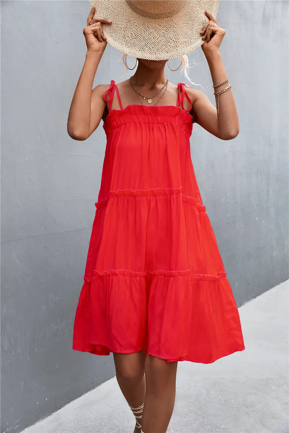 Tie-Shoulder Frill Trim Sleeveless Dress, image 24