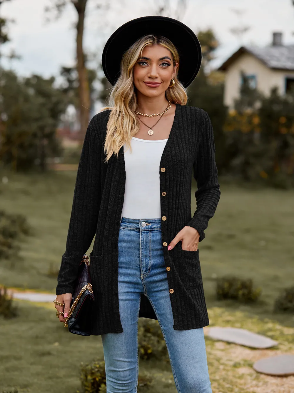 Ribbed Button-Up Cardigan with Pockets, image 28