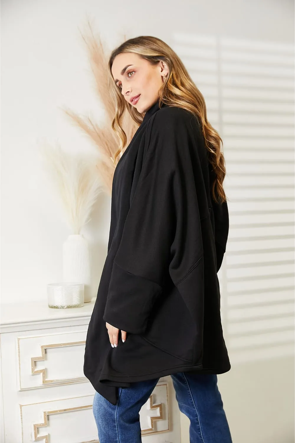 Full Size Open Front Cardigan with Scarf Design, image 2