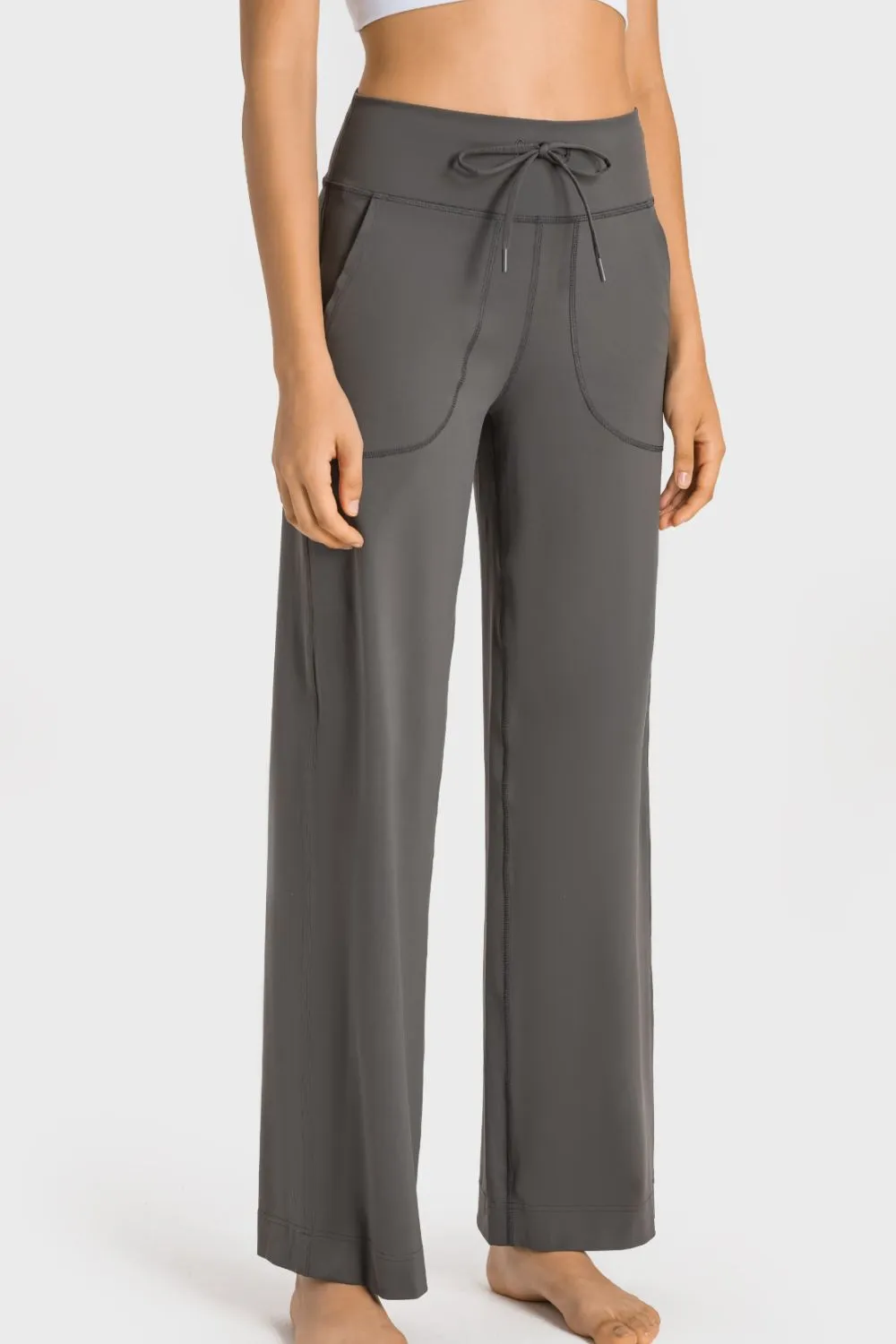 Drawstring Waist Wide Leg Sports Pants with Pockets, image 17