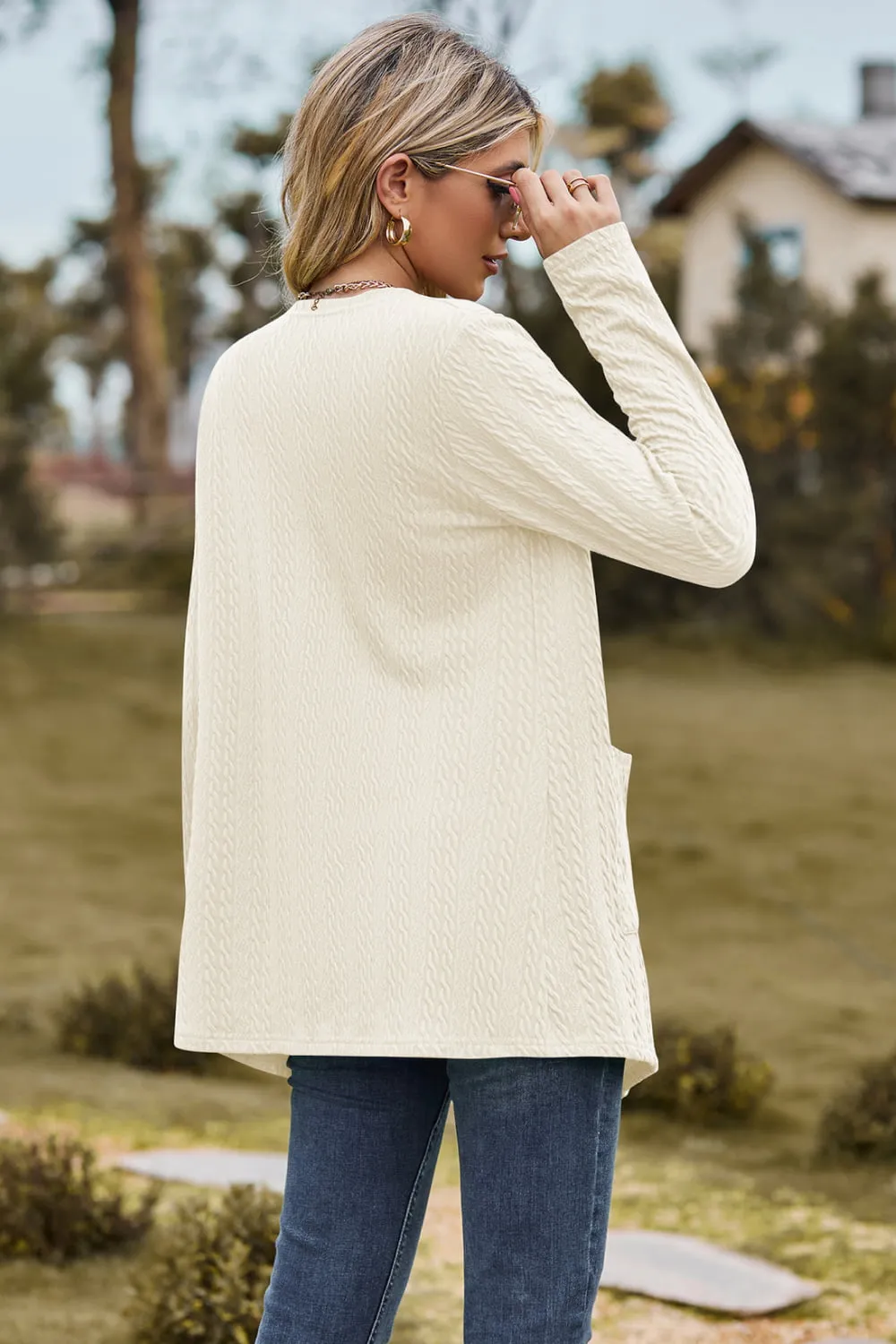 Cable-Knit Long Sleeve Cardigan with Pocket, image 17