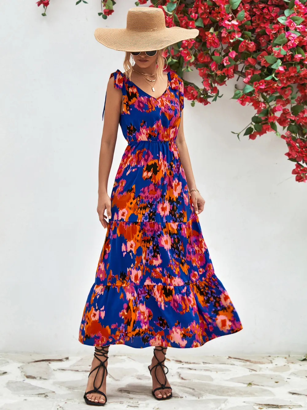 Multicolored V-Neck Backless Midi Dress, image 12
