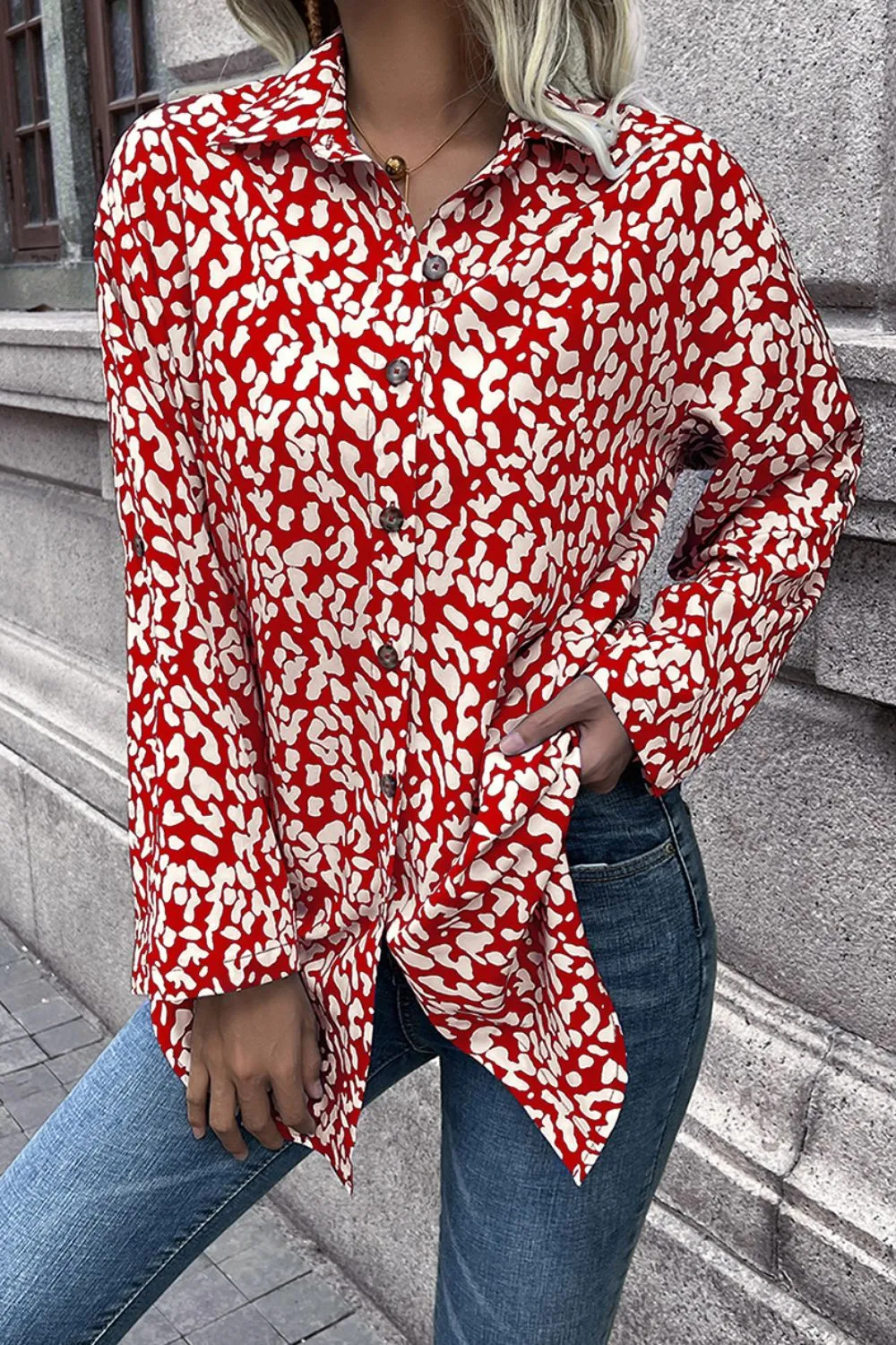 Leopard Roll-Tap Sleeve Shirt, image 12