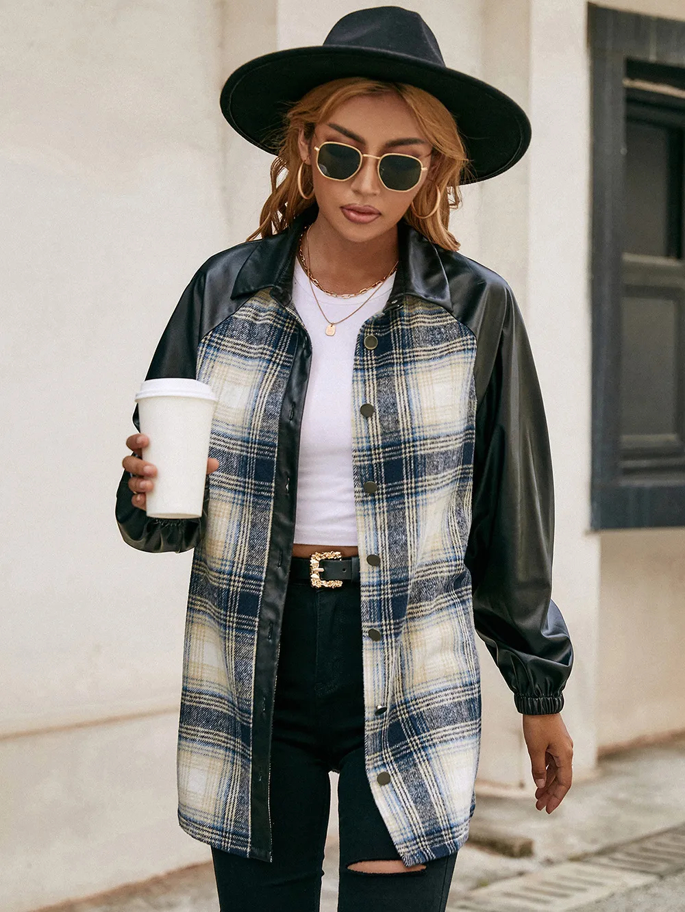 Plaid Button Down Raglan Sleeve Jacket, image 5