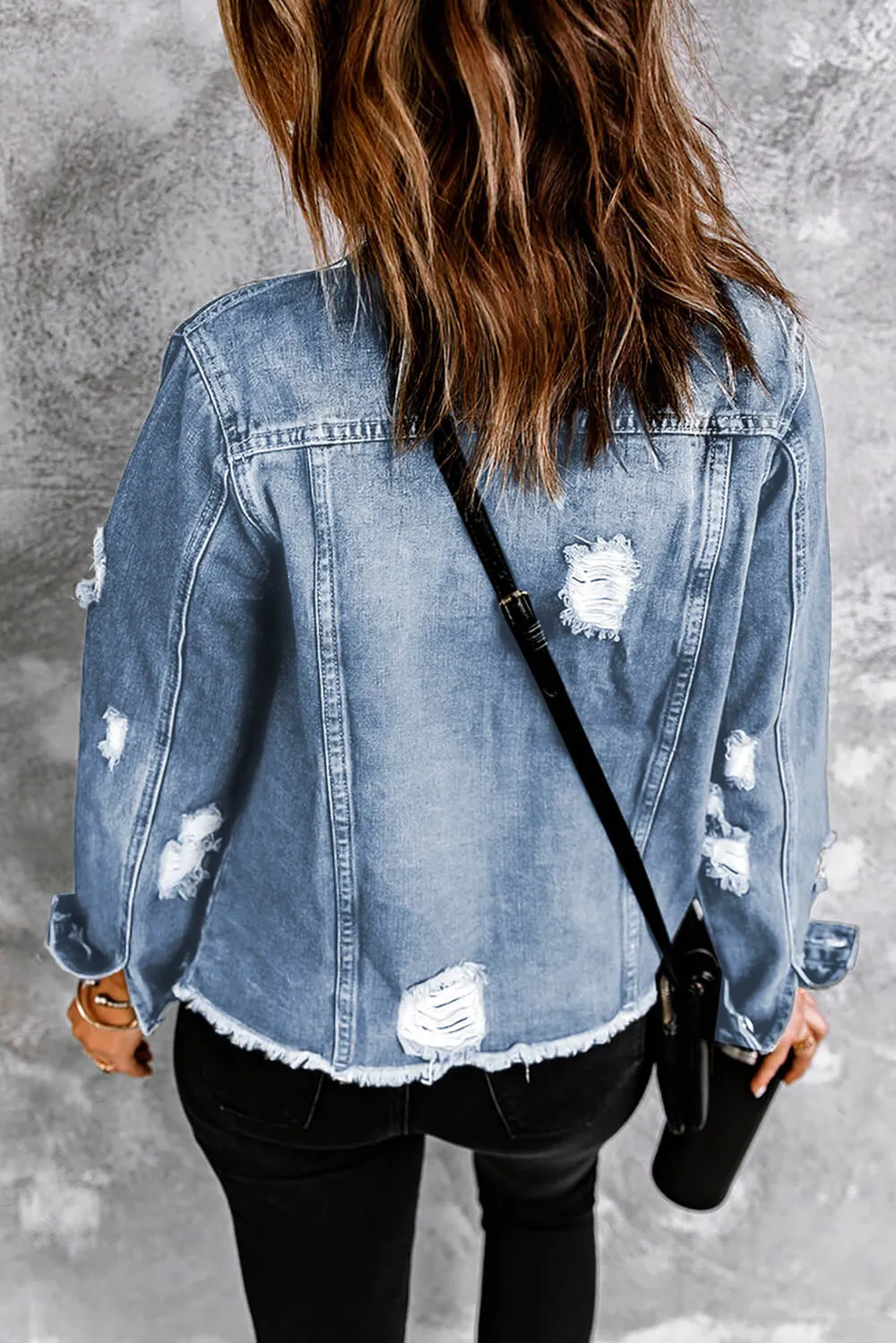 Distressed Raw Hem Buttons Denim Jacket, image 7