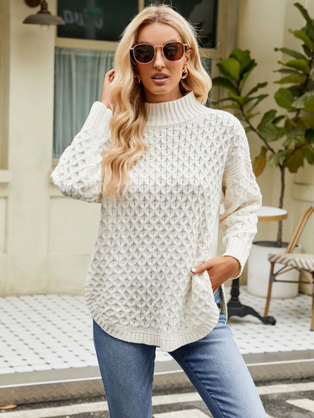Mock Neck Slit Sweater, image 2