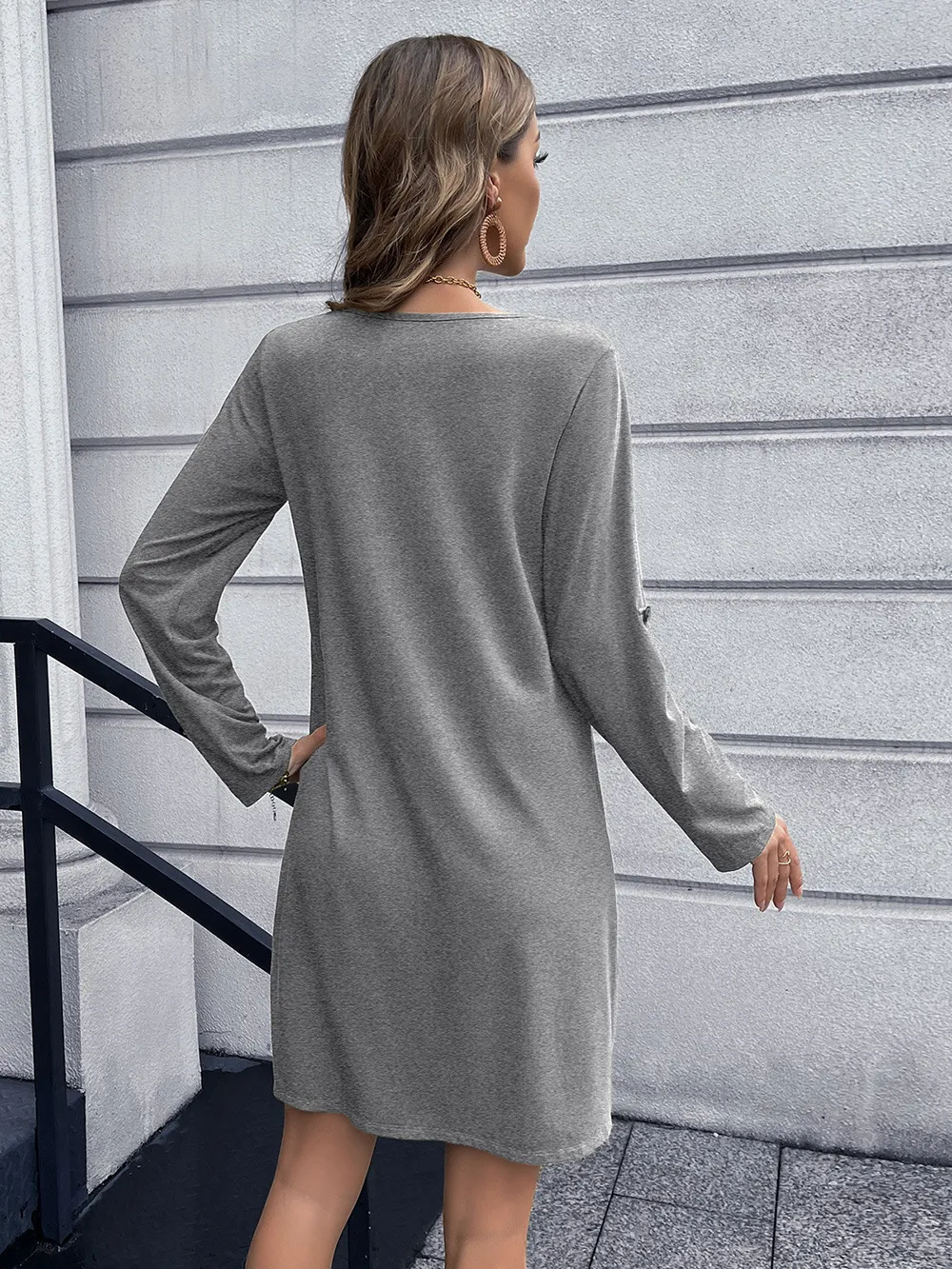 Button Down V-Neck Mini Dress, image 9