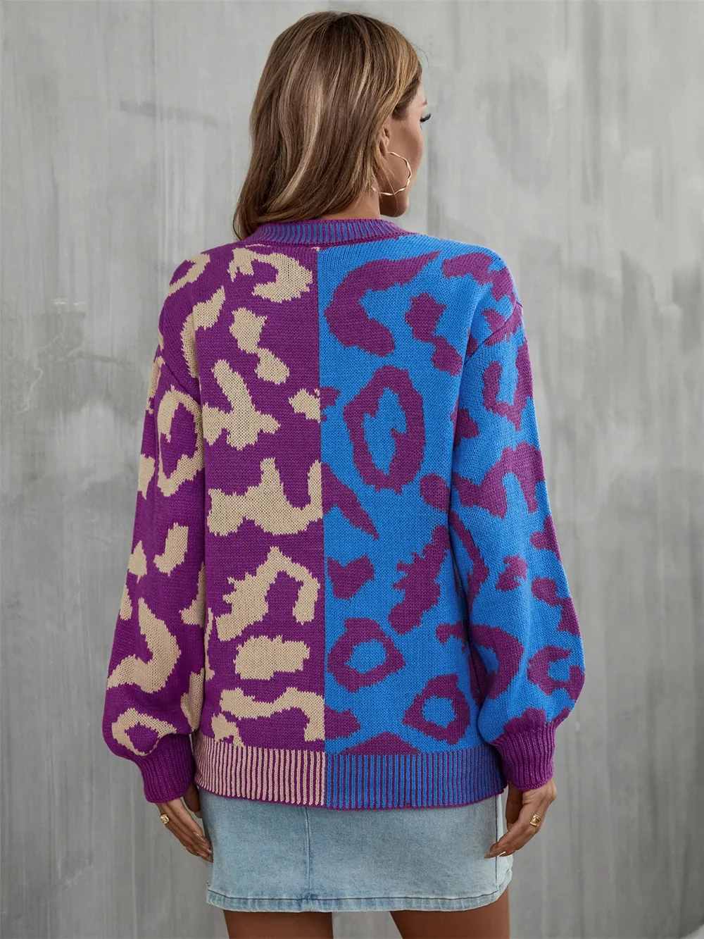 Leopard Round Neck Long Sleeve Sweater, image 9