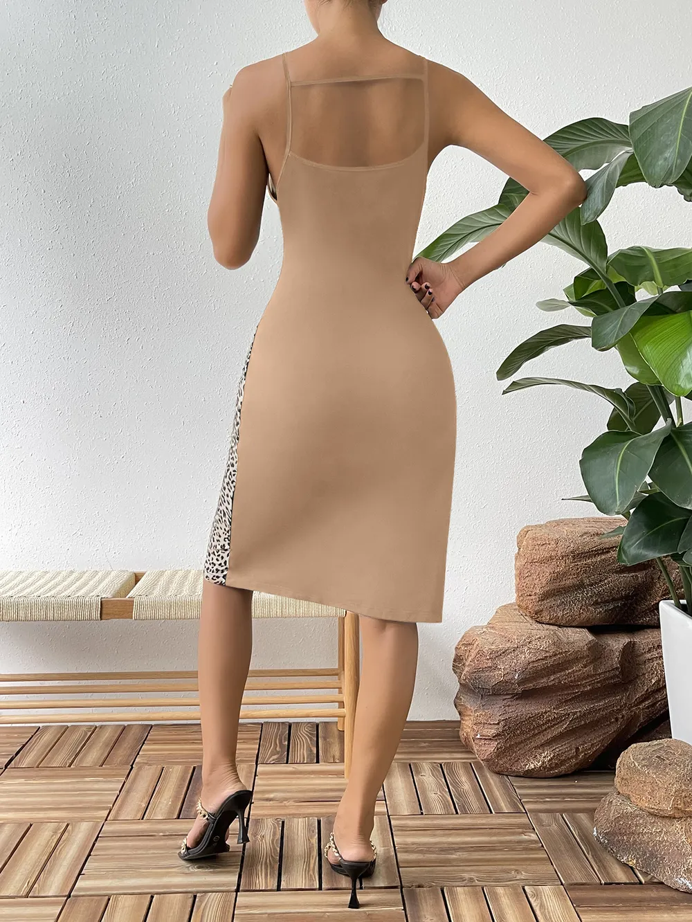 Leopard Color Block Cutout Sleeveless Knee-Length Dress, image 6