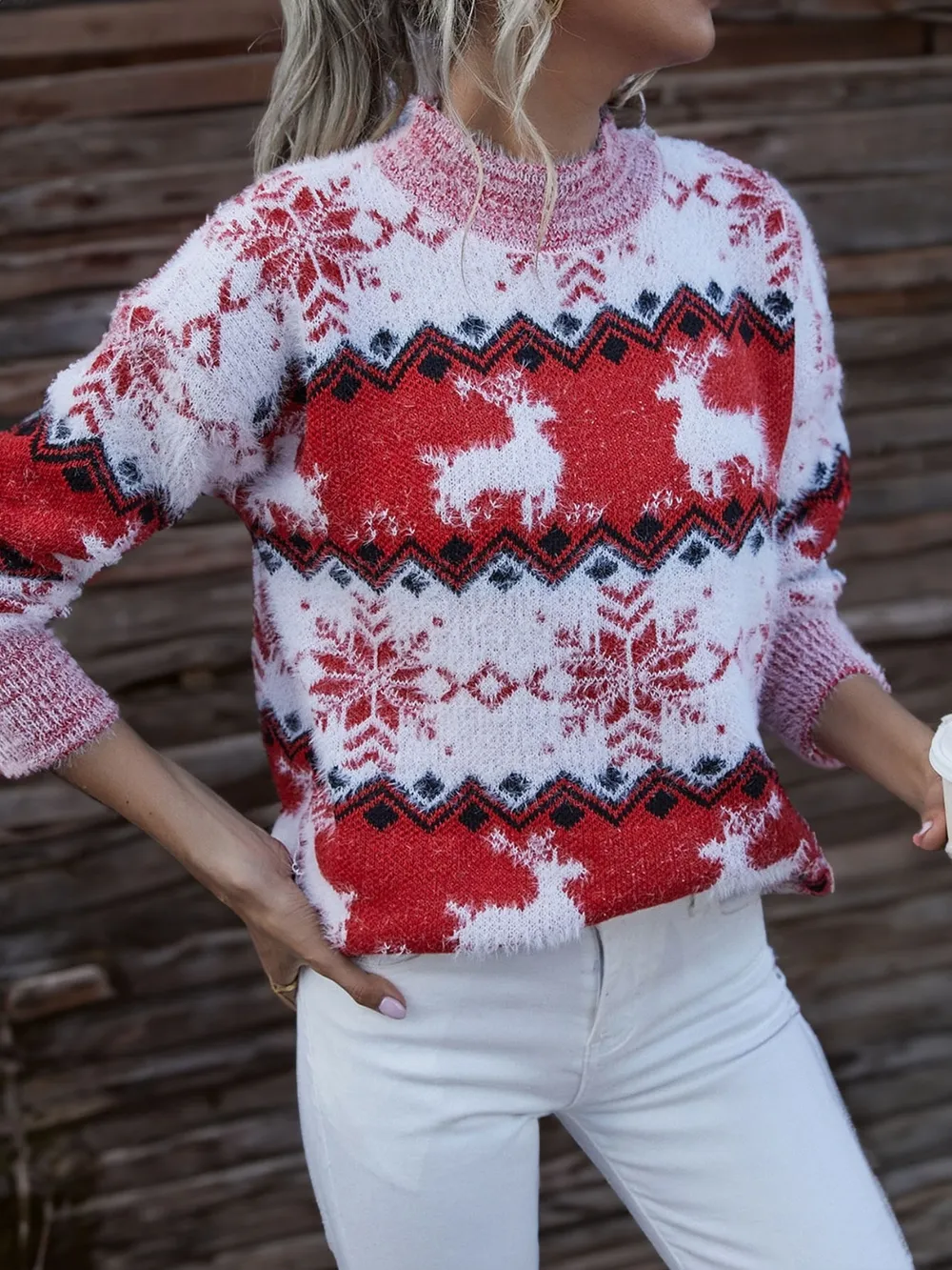 Reindeer & Snowflake Round Neck Sweater, image 3