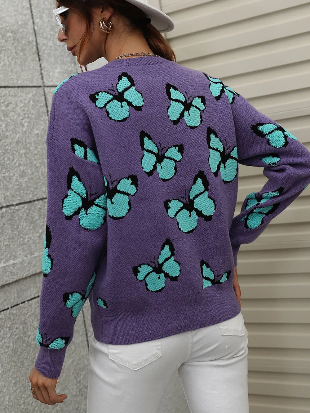 Butterfly Dropped Shoulder Crewneck Sweater, image 17
