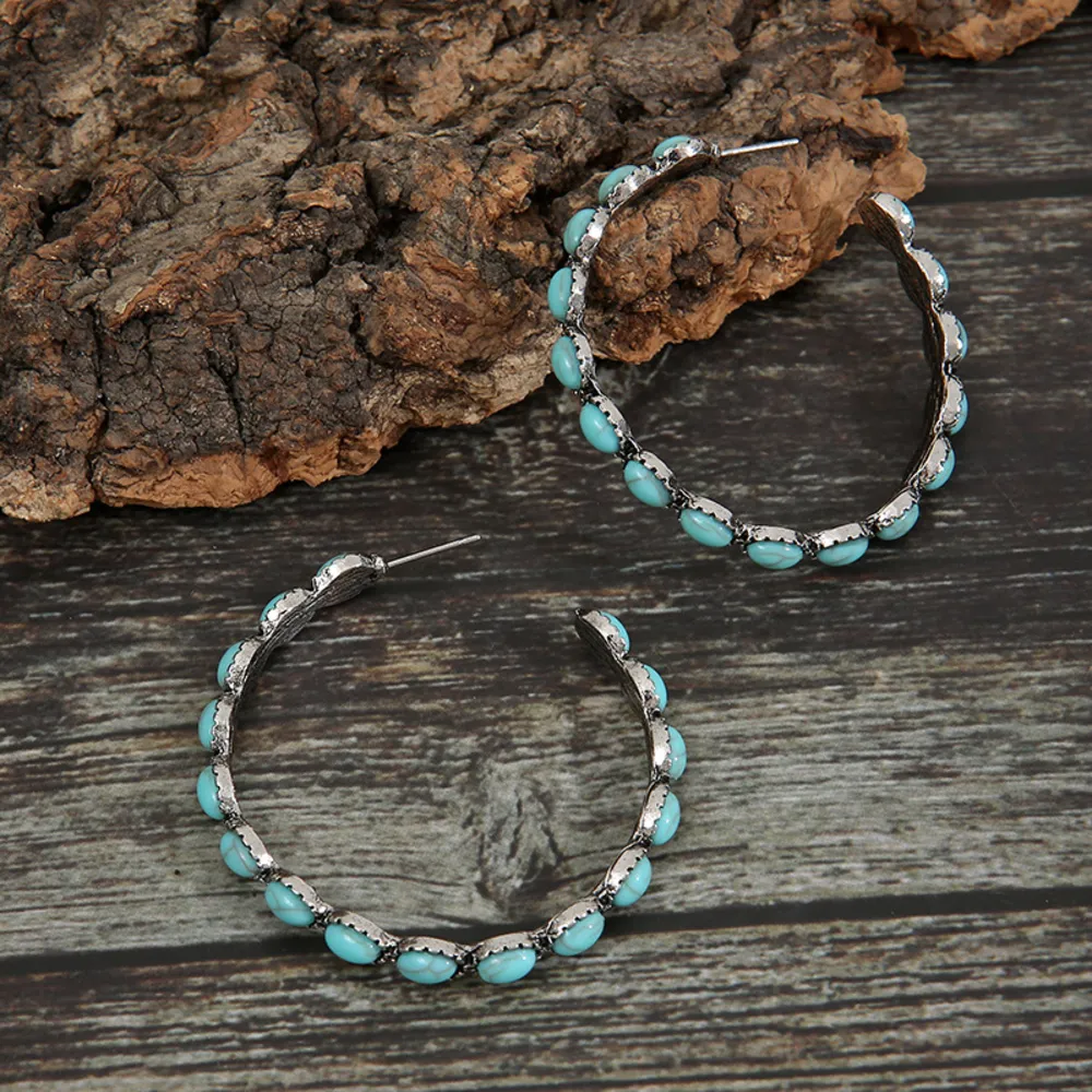 Artificial Turquoise C-Hoop Earrings, image 5